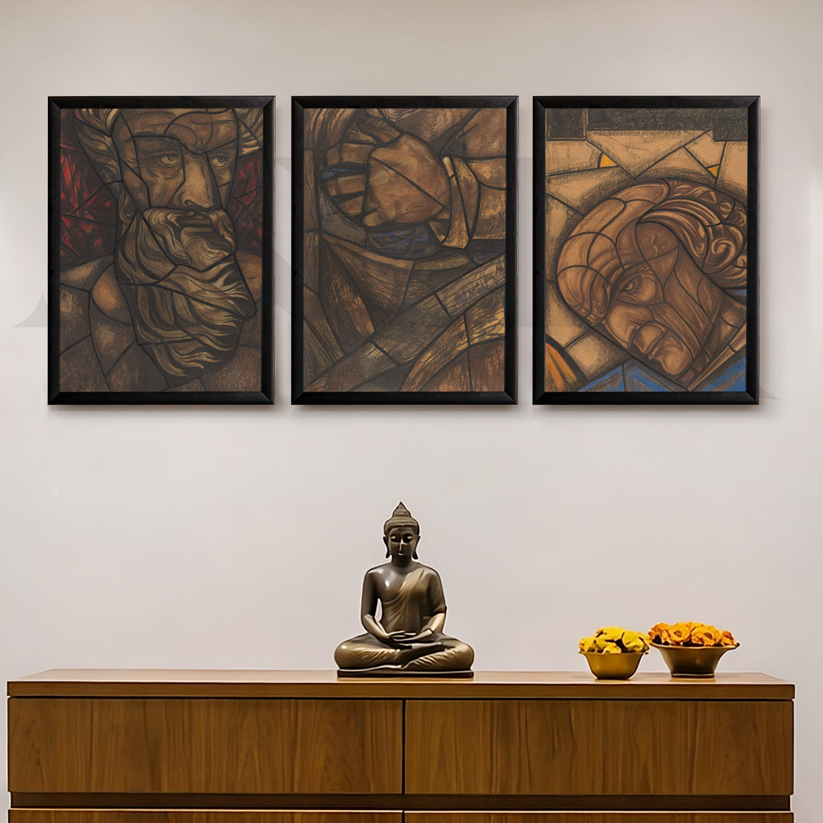 Earth-Tone Cubist Portrait Gallery Wall – Set of 3 Abstract Artworks - 18 x 24 Inches – Asha Art Studio – Image 7