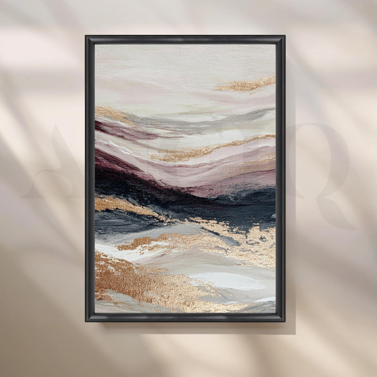 Blush, Charcoal and Gold Abstract Canvas Artwork – Asha Art Studio – Image 3