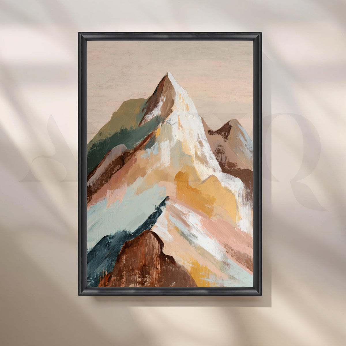 Abstract Mountain Landscape Canvas Artwork in Beige, Blue and Earthy Tones – Asha Art Studio – Image 3