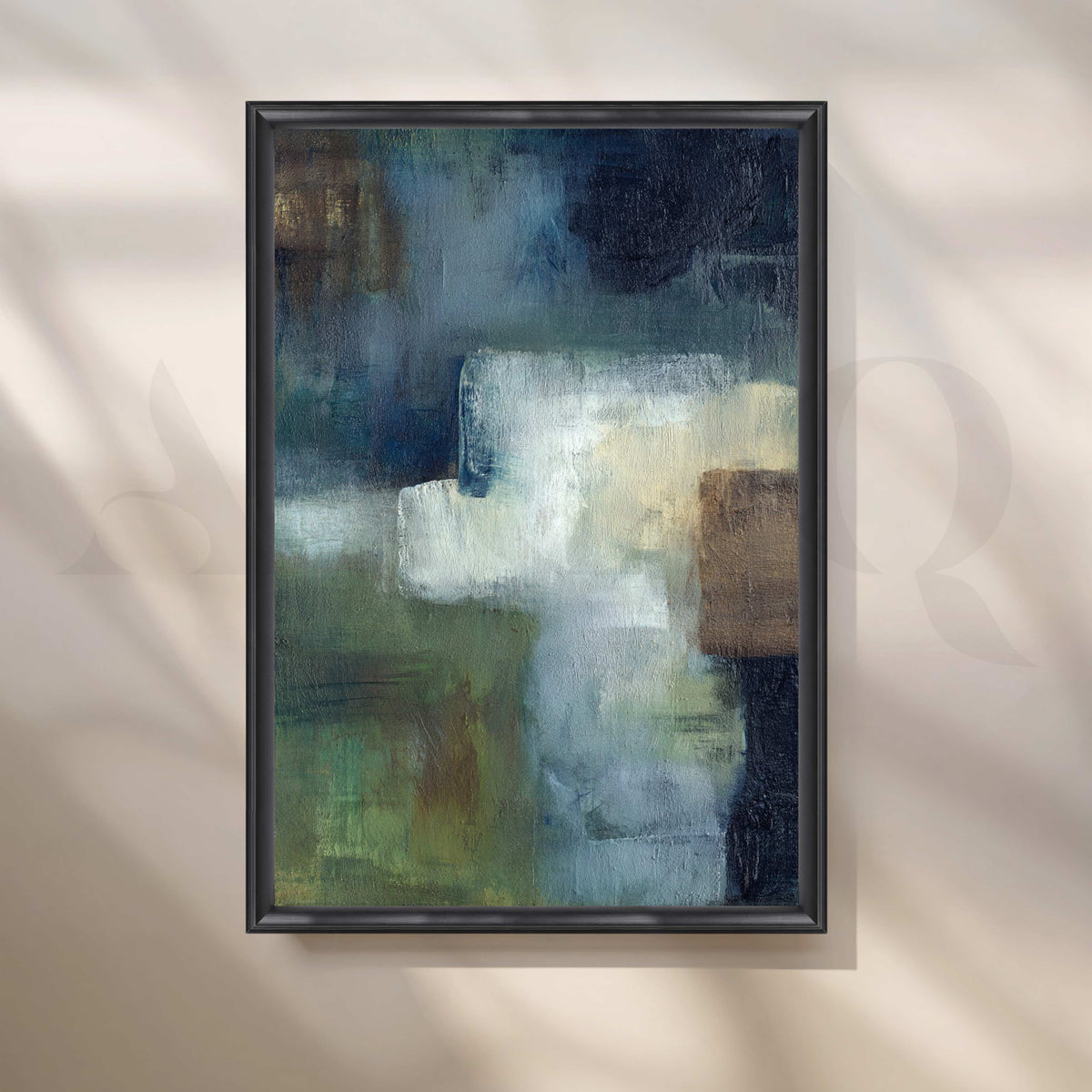 Deep Blue and Olive Abstract Canvas Artwork for Modern Wall Decor – Asha Art Studio – Image 3