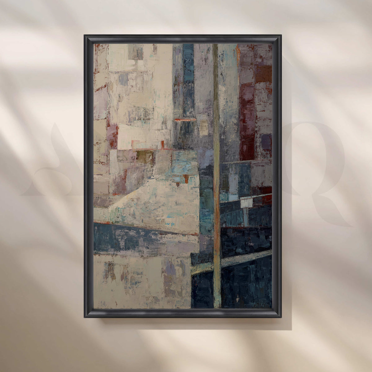 Urban Blue and Beige Abstract Canvas Artwork – Asha Art Studio – Image 3