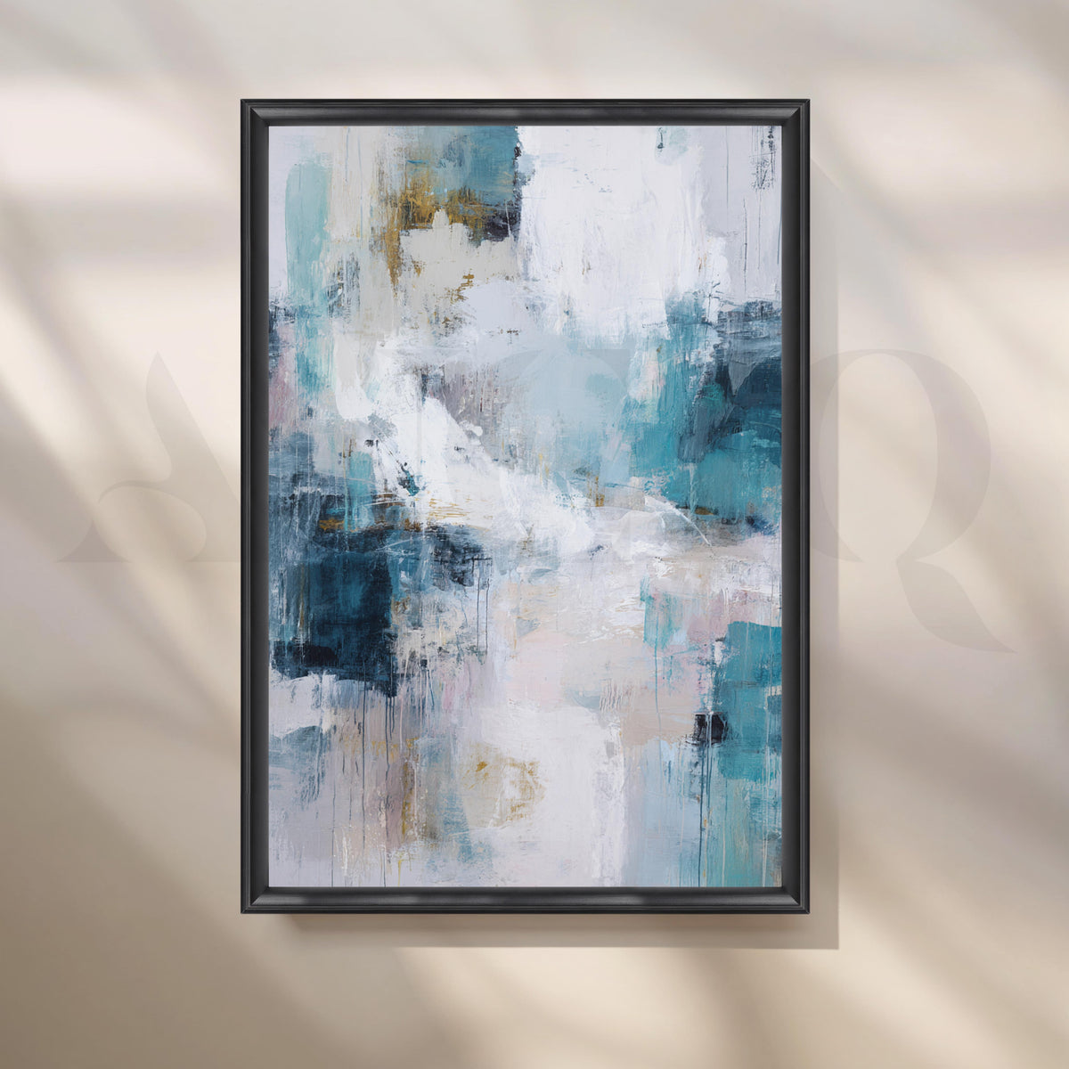 Blue and White Abstract Canvas Artwork with Modern Textured Design – Asha Art Studio – Image 3