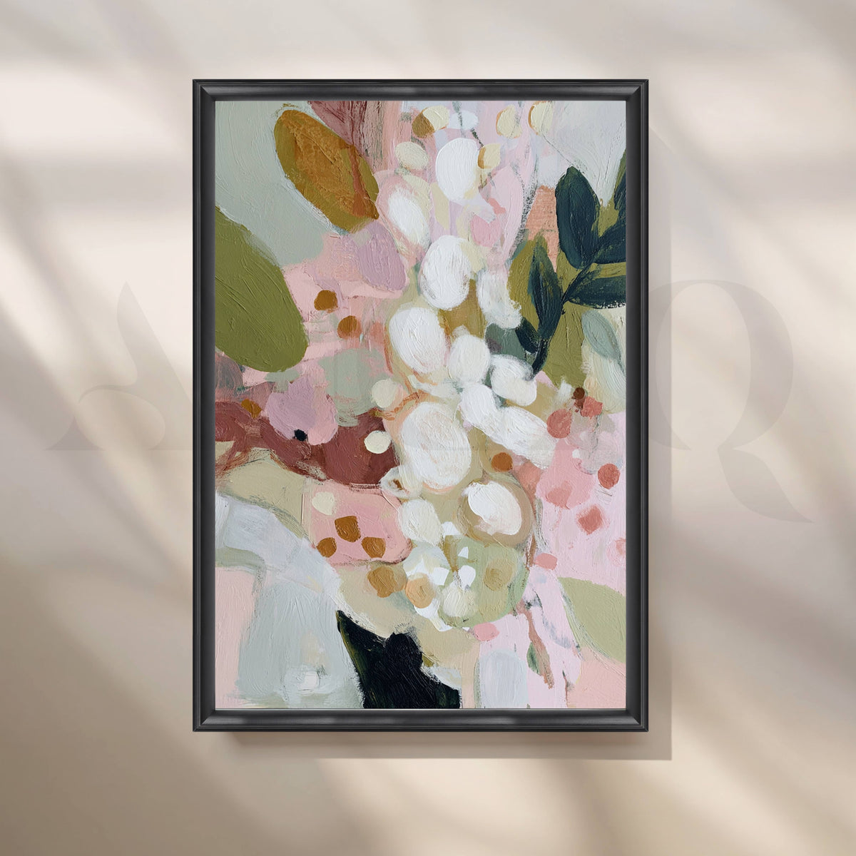 Pastel Floral Abstract Canvas Artwork in Pink, Sage and Cream – Asha Art Studio – Image 3
