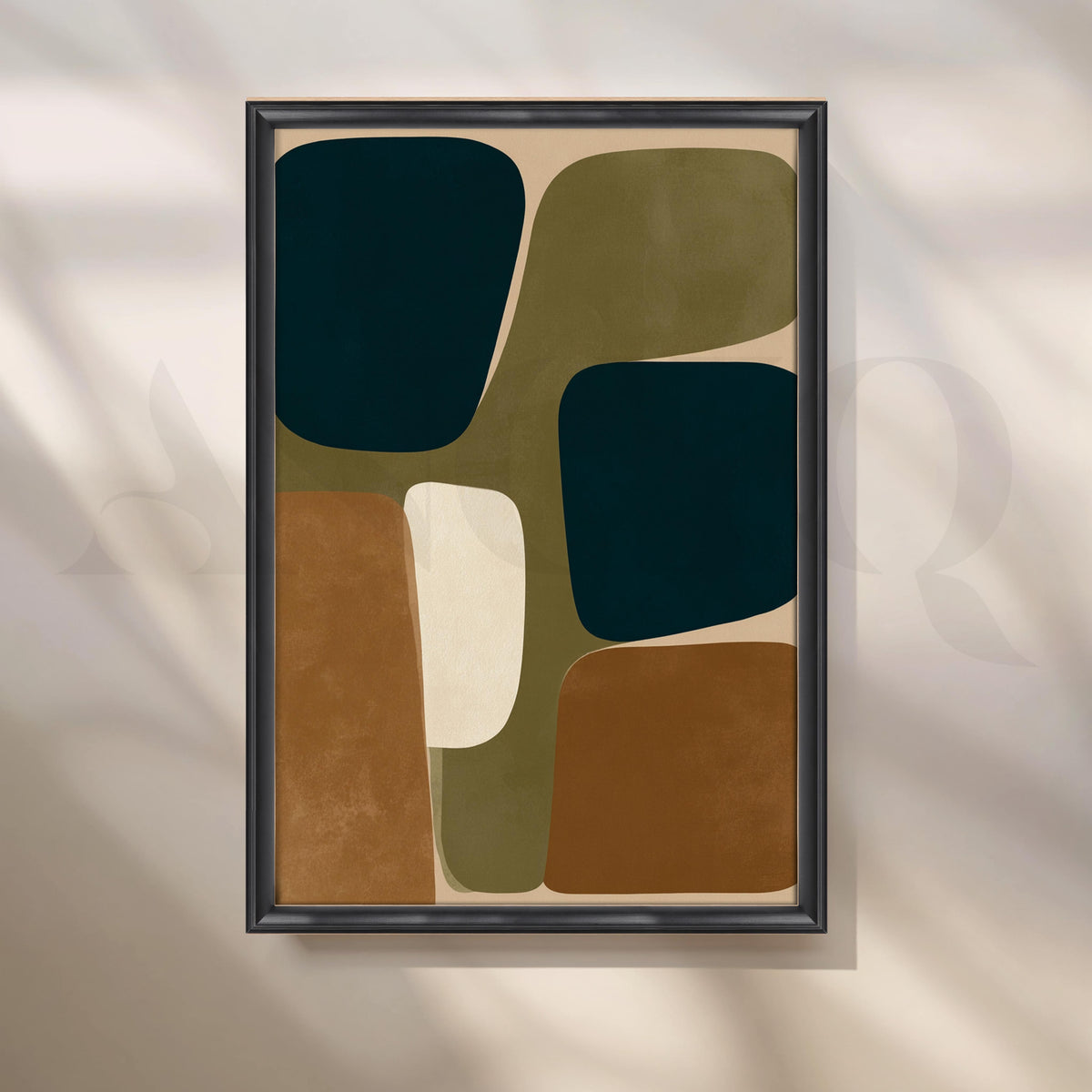 Geometric Olive and Deep Teal Abstract Canvas Artwork – Asha Art Studio – Image 3