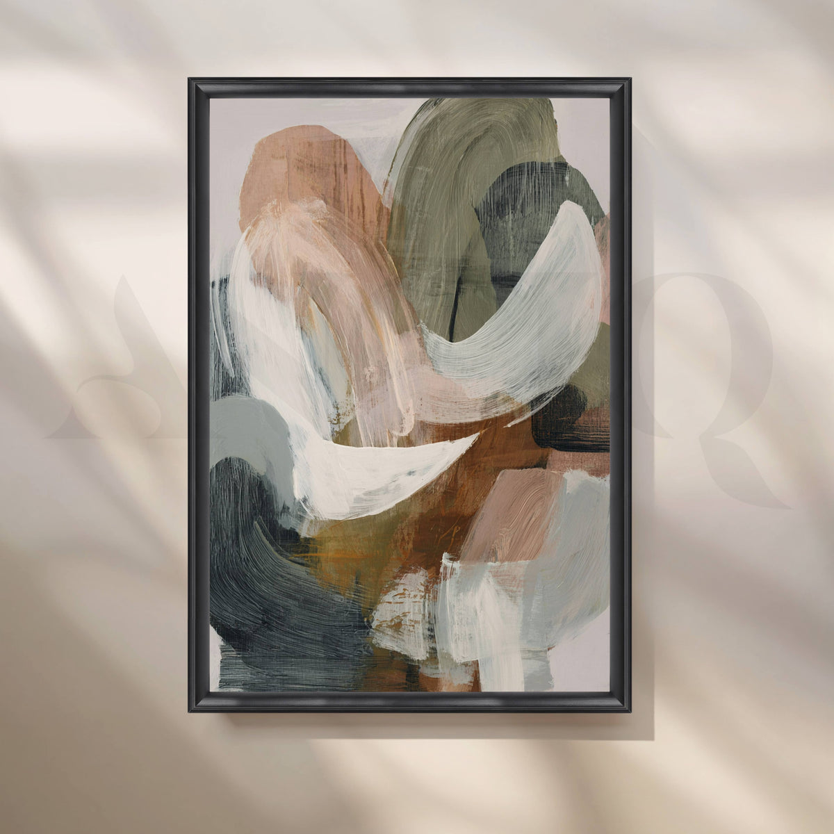 Olive, Charcoal and Cream Abstract Canvas Artwork – Asha Art Studio – Image 3