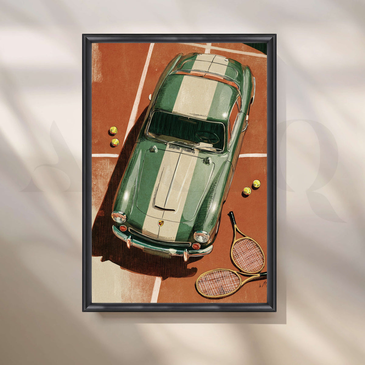 Vintage Green Sports Car and Tennis Inspired Canvas Artwork – Asha Art Studio – Image 3
