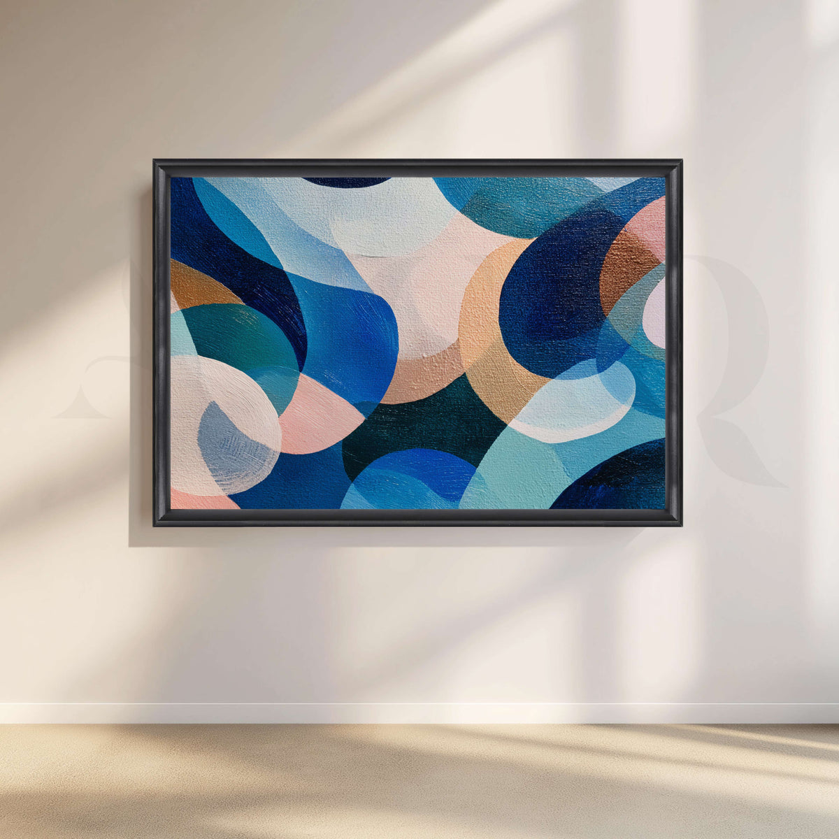 Modern Blue and Teal Geometric Abstract Canvas Artwork – Asha Art Studio – Image 3