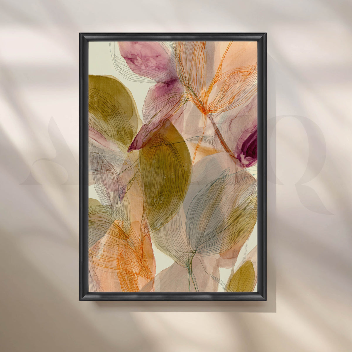 Botanical Abstract Canvas Artwork in Olive, Blush and Orange Tones – Asha Art Studio – Image 3