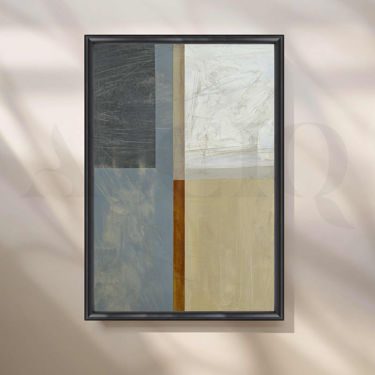 Modern Geometric Abstract Canvas Artwork in Grey, Blue and Beige Tones – Asha Art Studio – Image 3