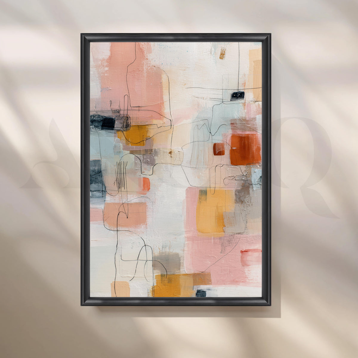 Peach, Mustard and Blue Abstract Canvas Artwork – Asha Art Studio – Image 3