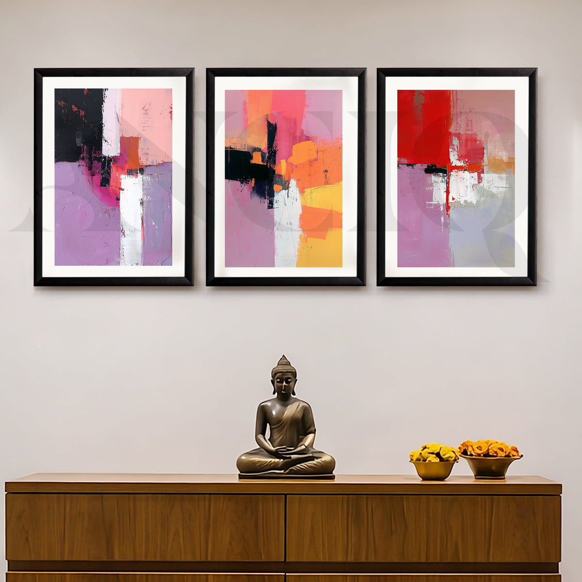 Blush & Crimson Abstract Gallery Wall – Set of 3 Contemporary Artworks - 18 x 24 Inches – Asha Art Studio – Image 3