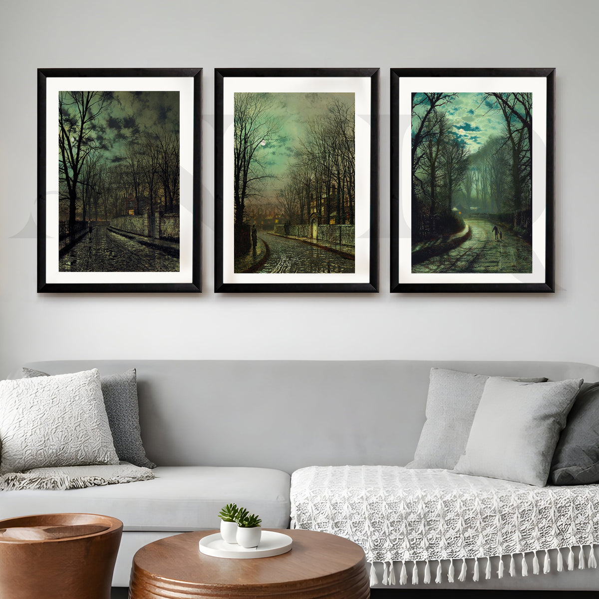 Moody Twilight Streetscape Gallery Wall – Set of 3 Atmospheric Artworks - 18 x 24 Inches – Asha Art Studio – Image 3