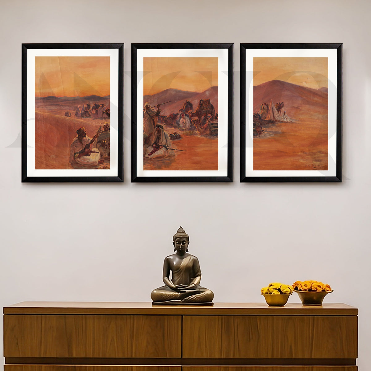 Desert Caravan Narrative Gallery Wall – Set of 3 Vintage Artworks - 18 x 24 Inches – Asha Art Studio – Image 3