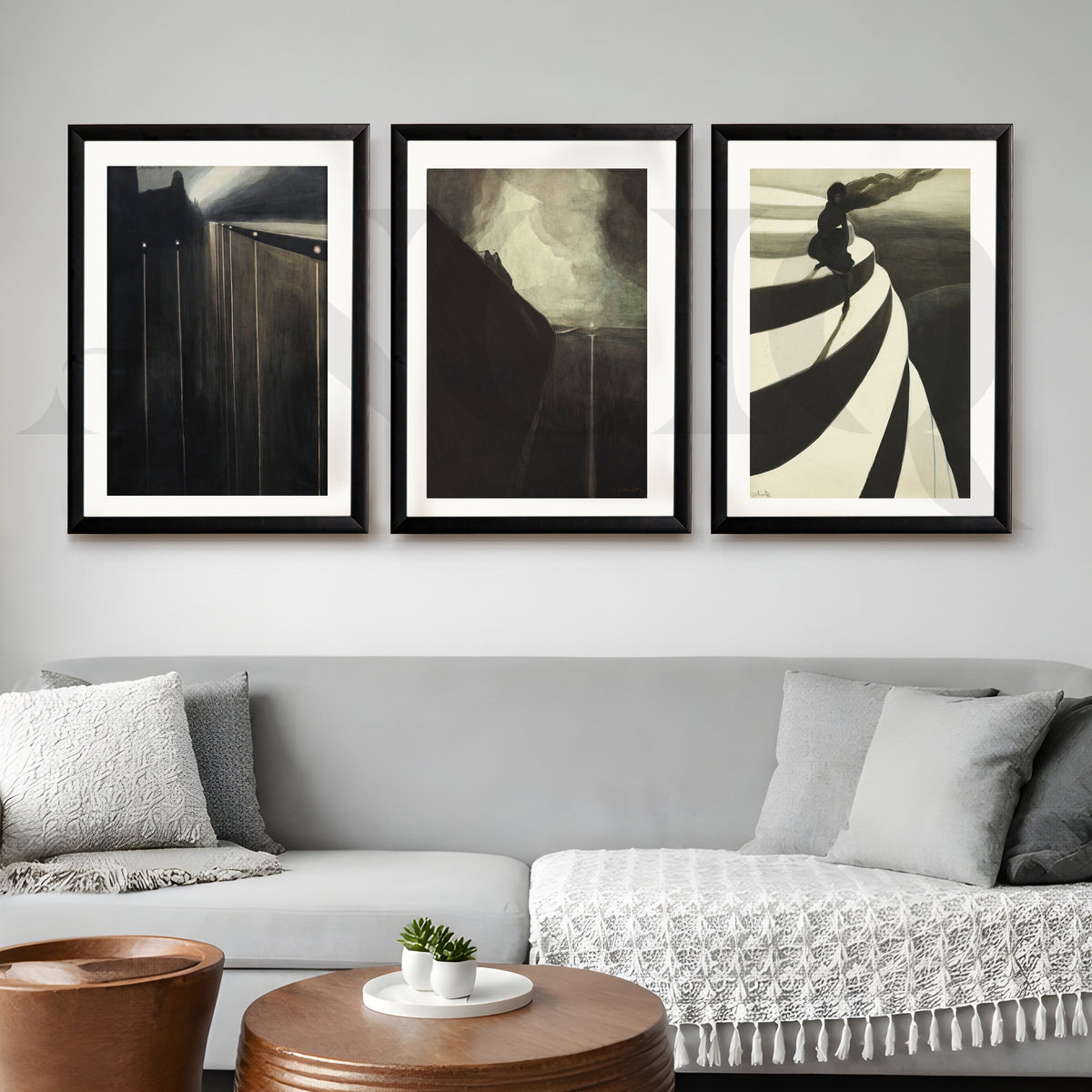 Moody Abstract Noir Gallery Wall – Set of 3 Contemporary Artworks - 18 x 24 Inches – Asha Art Studio – Image 3