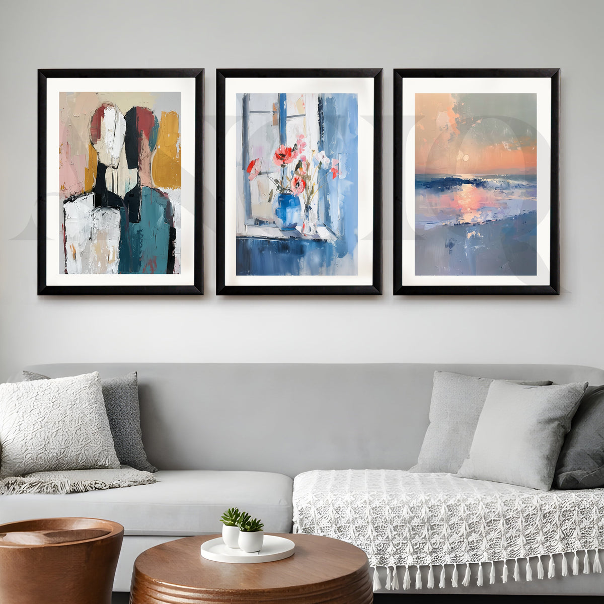 Contemporary Serenity Abstract Gallery Wall – Set of 3 Modern Artworks - 18 x 24 Inches – Asha Art Studio – Image 3