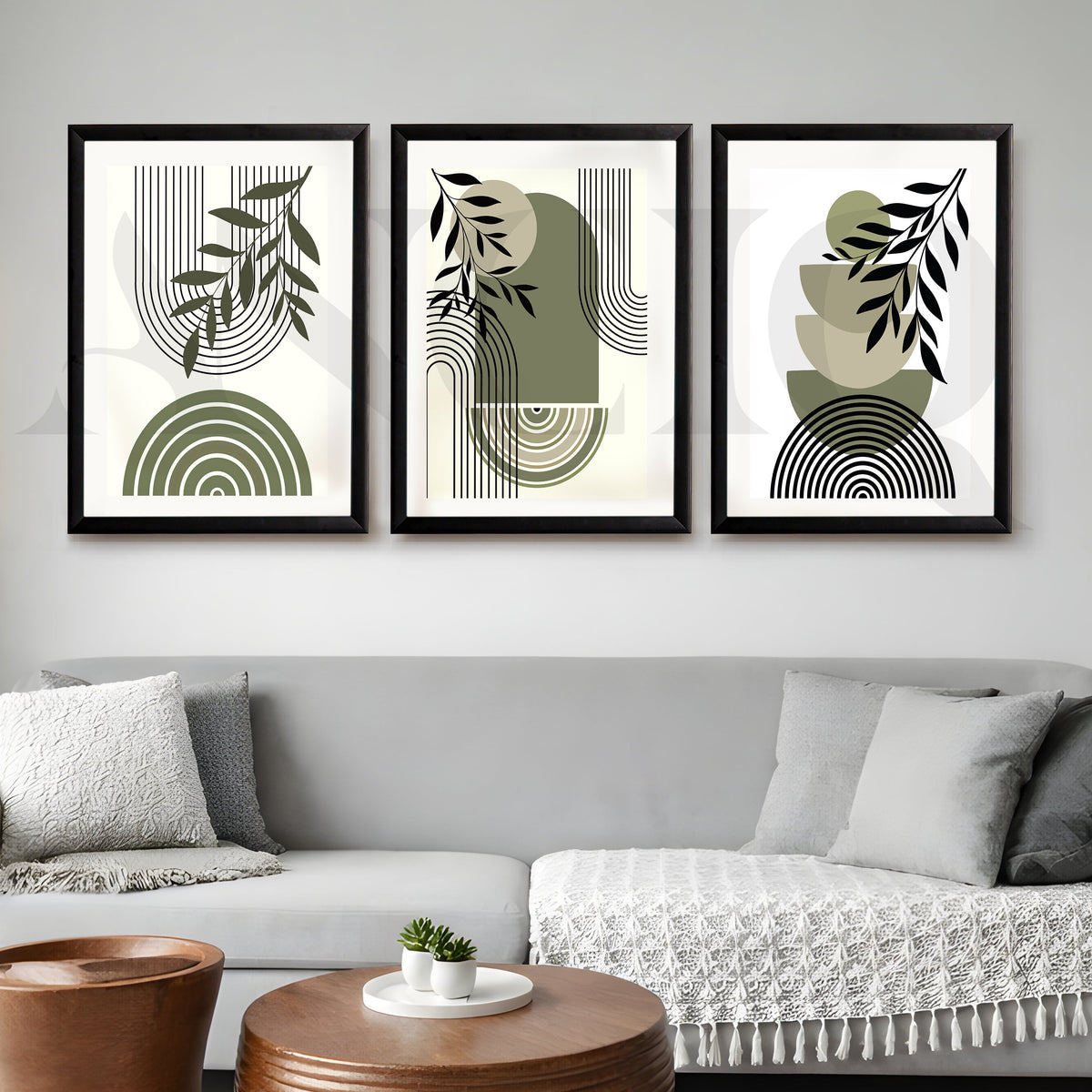Minimal Botanical Geometry Gallery Wall – Set of 3 Modern Abstract Artworks - 18 x 24 Inches – Asha Art Studio – Image 3