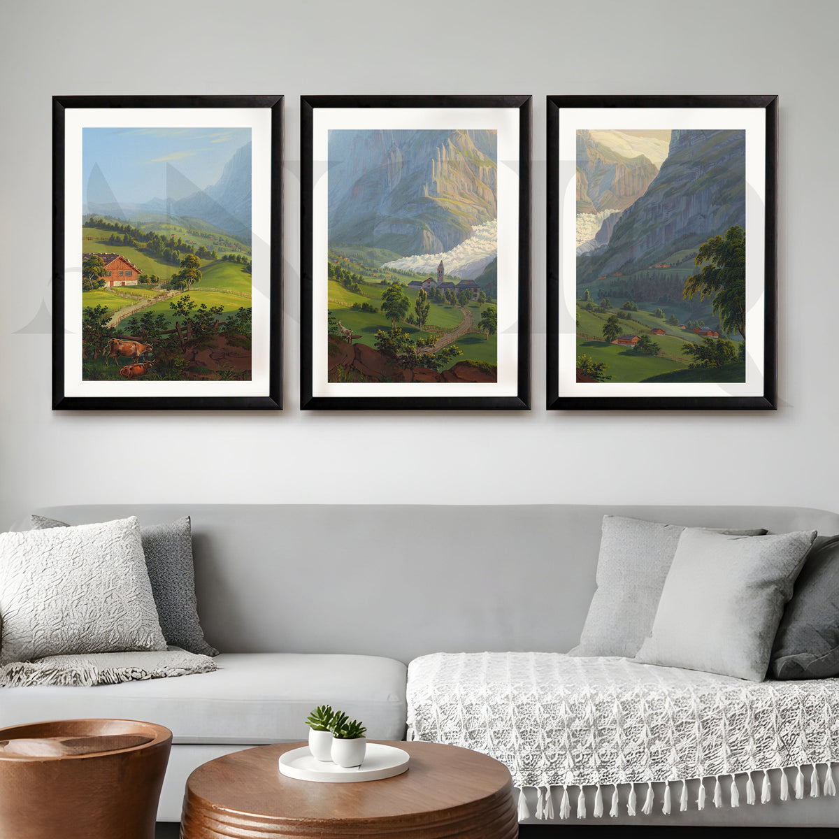 Alpine Countryside Panorama Gallery Wall – Set of 3 Landscape Artworks - 18 x 24 Inches – Asha Art Studio – Image 3