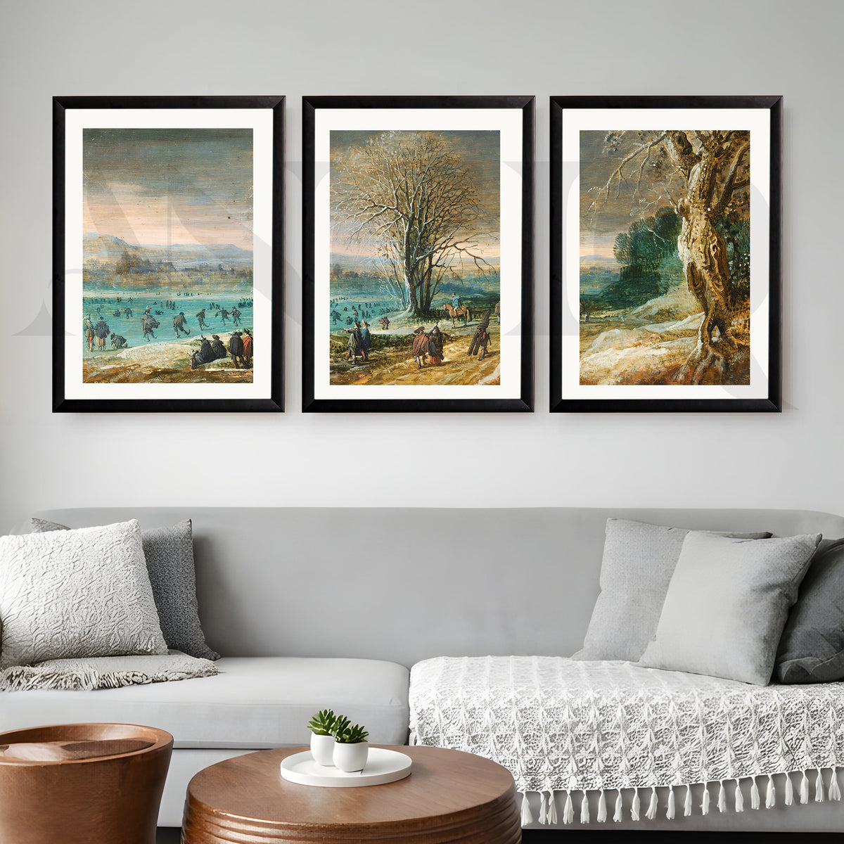 Winter Lakeside Life Gallery Wall – Set of 3 Classical European Landscape Artworks - 18 x 24 Inches – Asha Art Studio – Image…