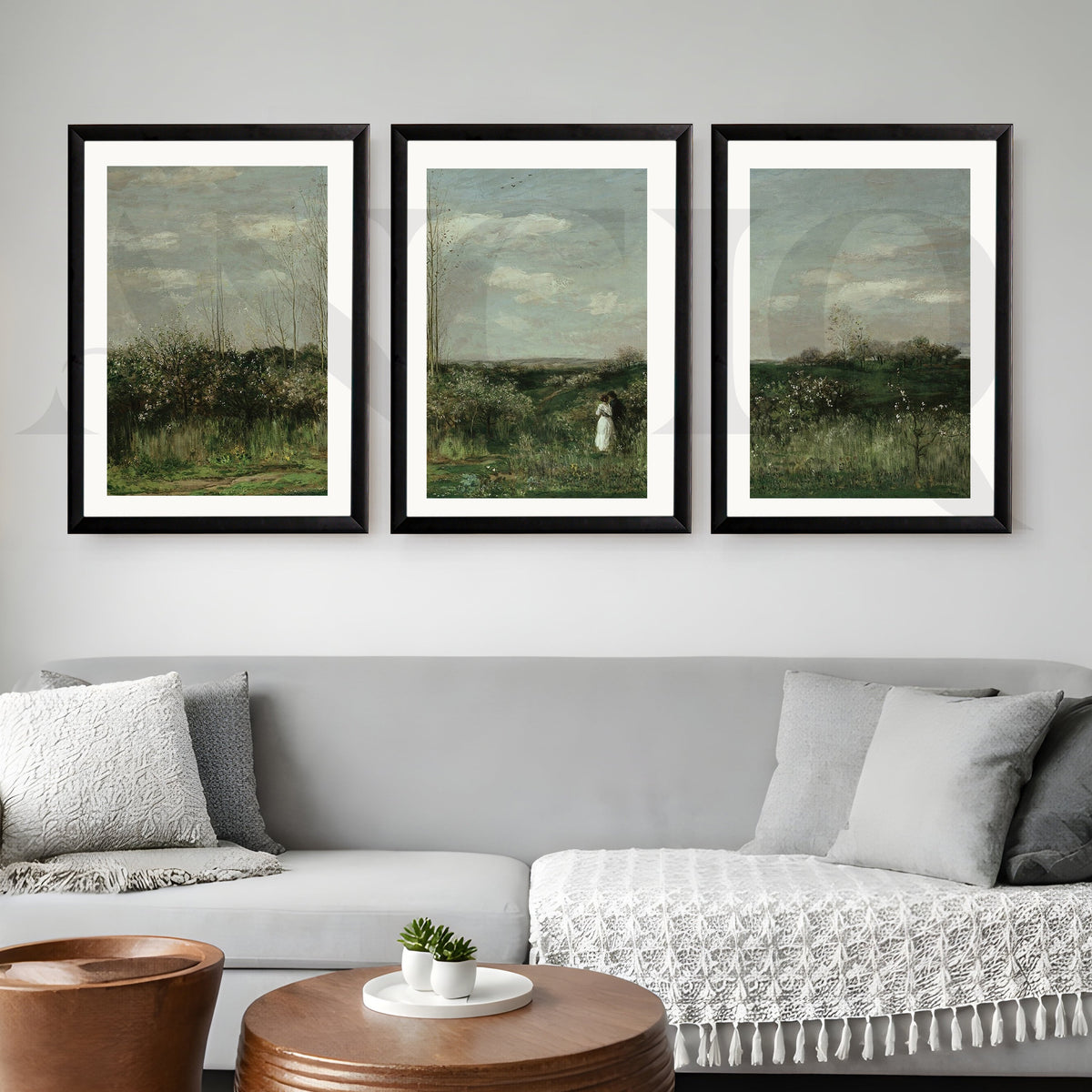 Serene Countryside Meadow Gallery Wall – Set of 3 Classic Landscape Artworks - 18 x 24 Inches – Asha Art Studio – Image 3