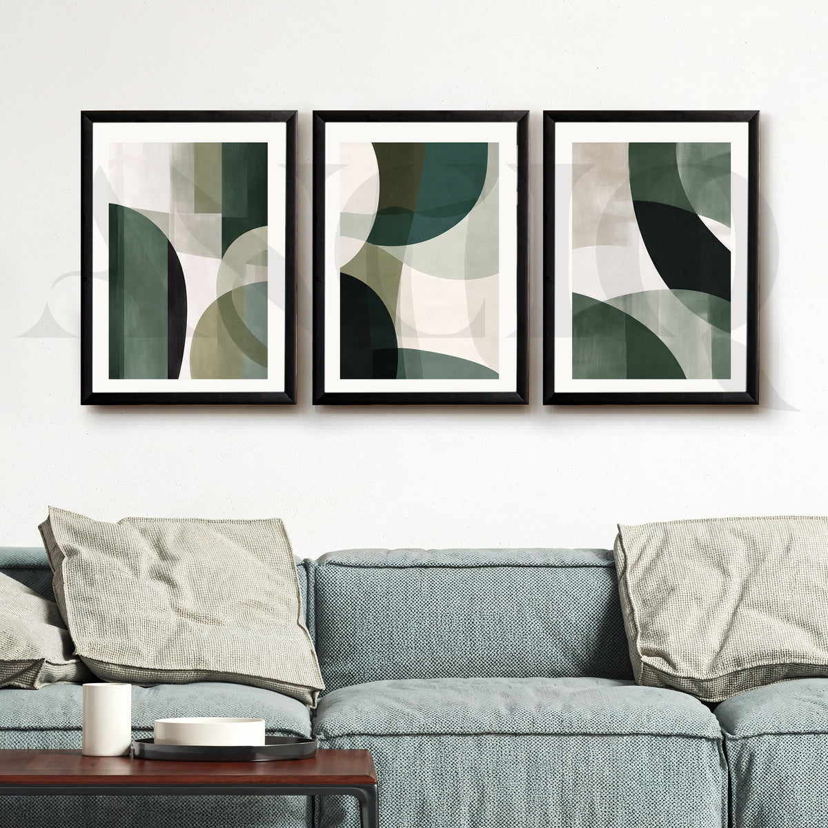 Deep Green Geometric Flow Gallery Wall – Set of 3 Abstract Artworks - 18 x 24 Inches – Asha Art Studio – Image 7