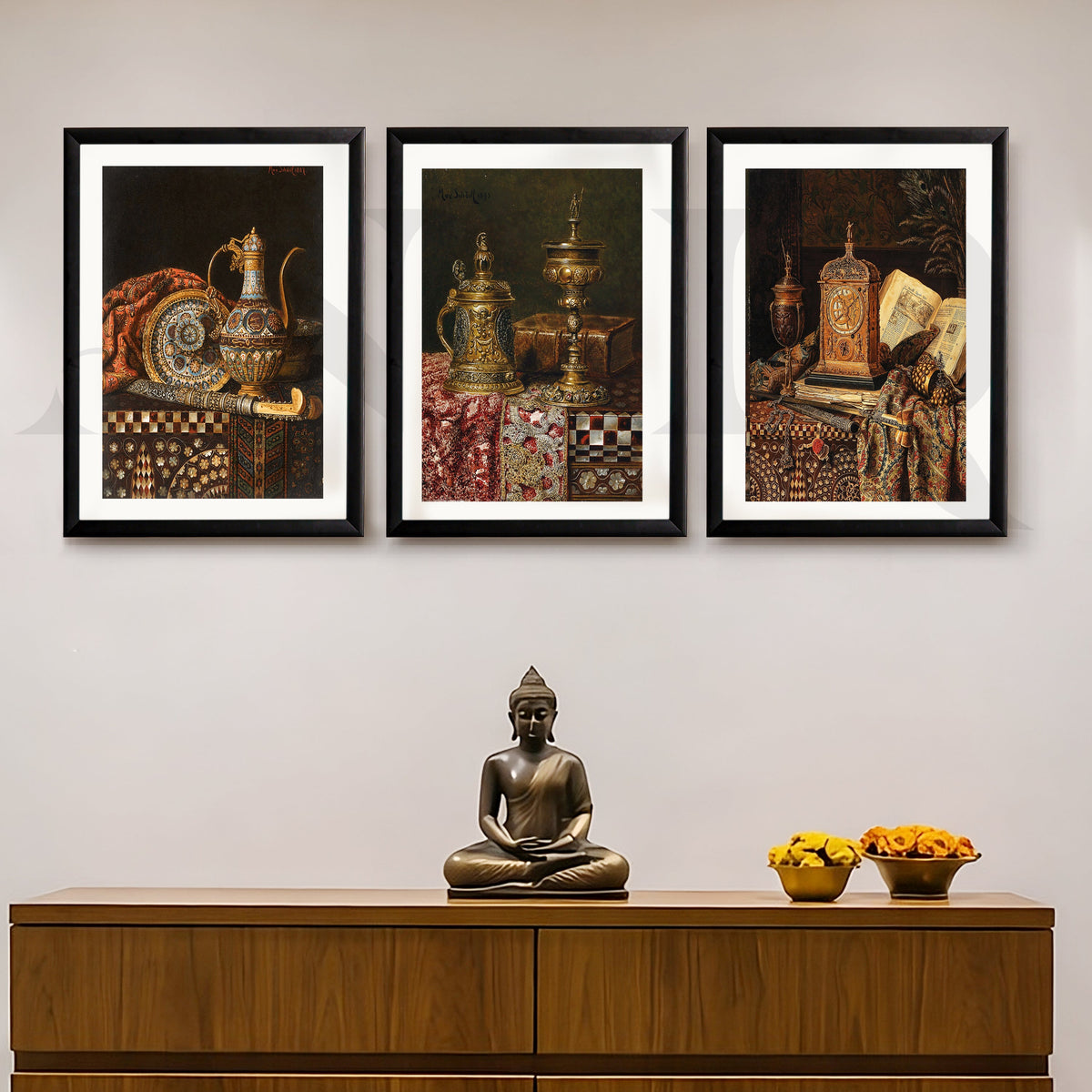 Vintage Antique Artefacts Gallery Wall – Set of 3 Classic Still Life Artworks - 18 x 24 Inches – Asha Art Studio – Image 3
