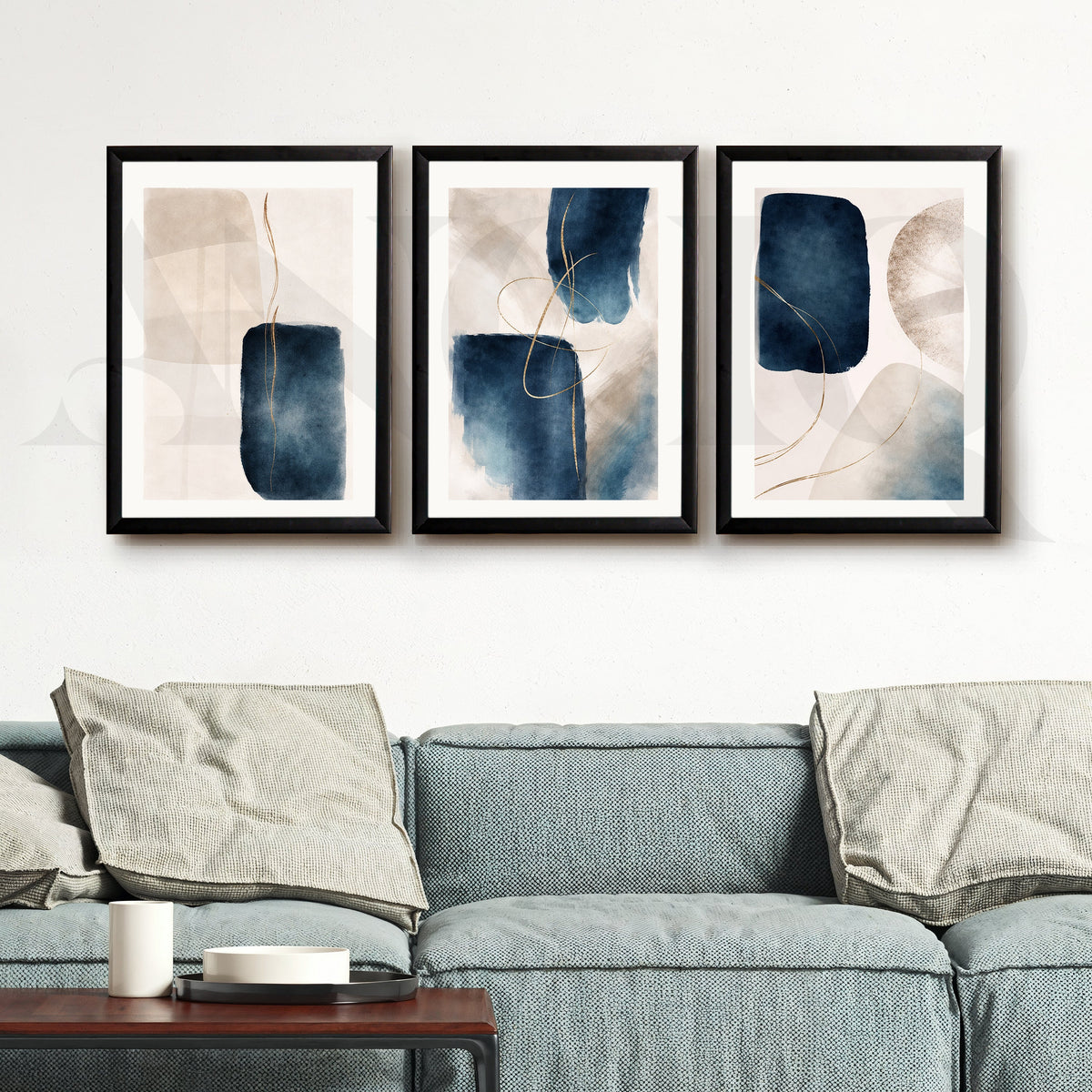Midnight Blue Fluid Abstraction Gallery Wall – Set of 3 Contemporary Artworks - 18 x 24 Inches – Asha Art Studio – Image 7