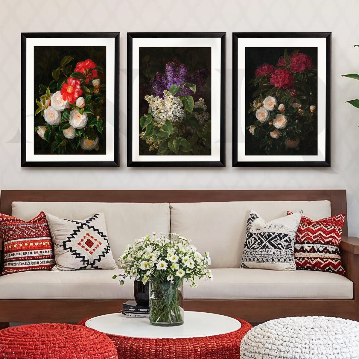 Vintage Botanical Bouquet Gallery Wall – Set of 3 Classic Floral Artworks - 18 x 24 Inches – Asha Art Studio – Image 3