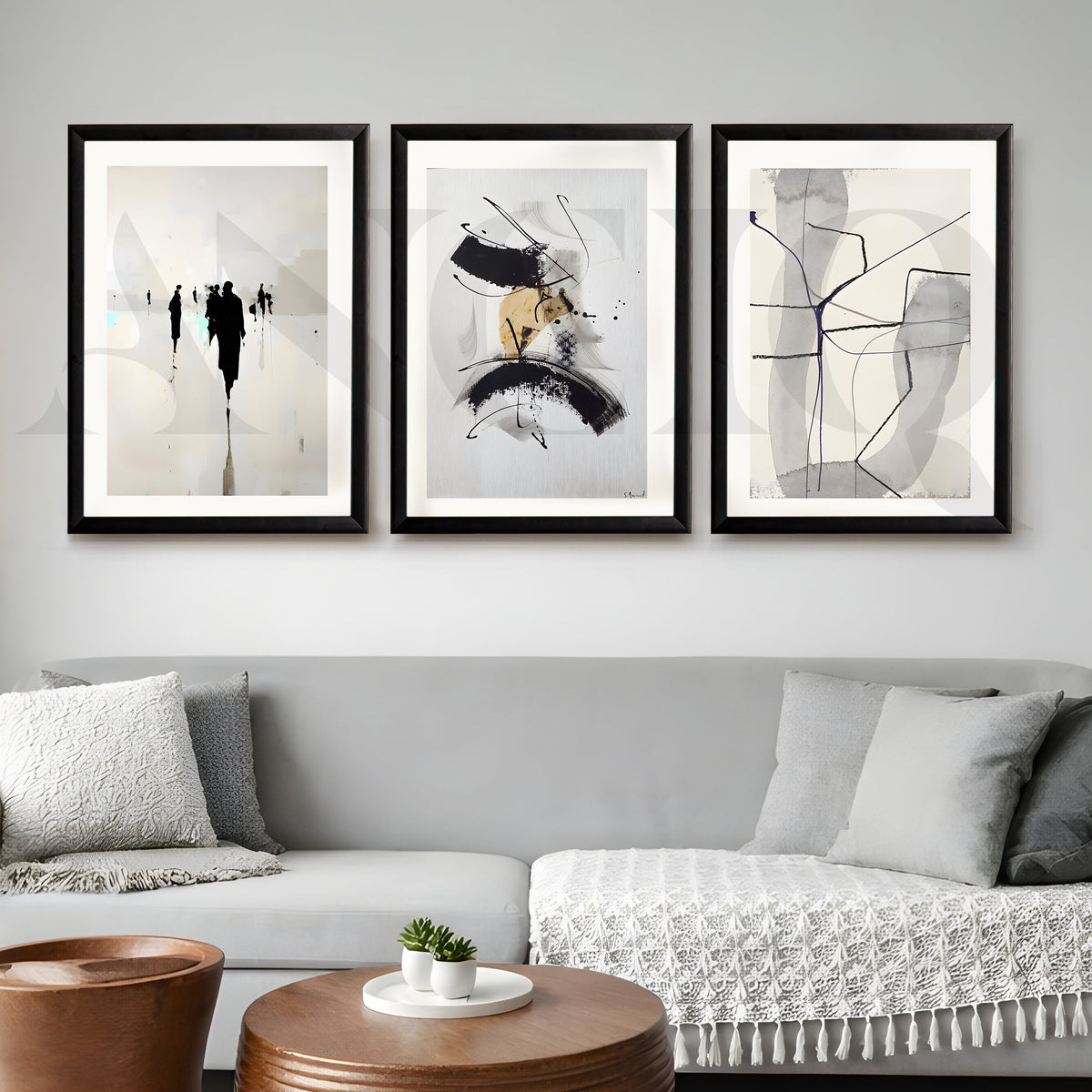 Minimal Ink Expressions Gallery Wall – Set of 3 Modern Abstract Artworks - 18 x 24 Inches – Asha Art Studio – Image 3