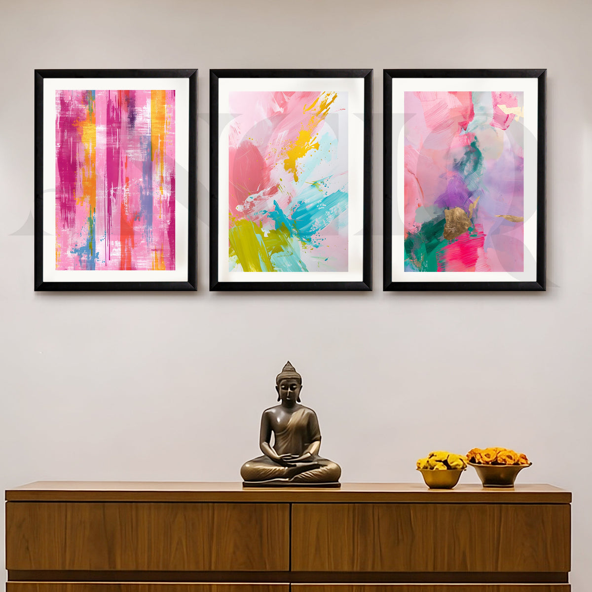 Vibrant Pastel Expression Gallery Wall – Set of 3 Contemporary Abstract Artworks - 18 x 24 Inches – Asha Art Studio – Image 3