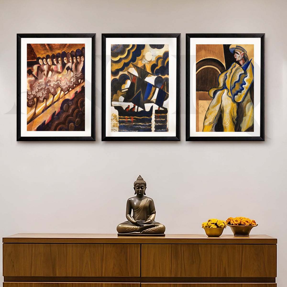 Vintage Avant-Garde Narrative Gallery Wall – Set of 3 Expressionist Artworks - 18 x 24 Inches – Asha Art Studio – Image 3