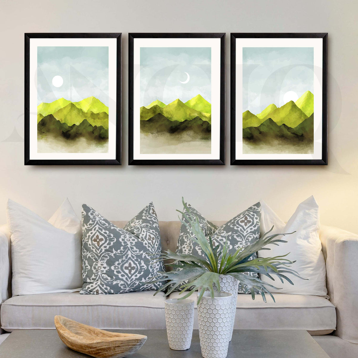 Misty Green Mountain Gallery Wall Artwork Set of 3 – Asha Art Studio – Image 7
