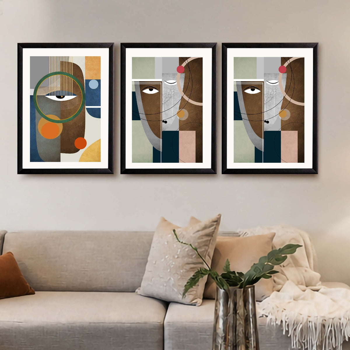 Modern Abstract Face Gallery Wall Canvas Artwork Set of 3 - 18 x 24 Inches – Asha Art Studio – Image 7