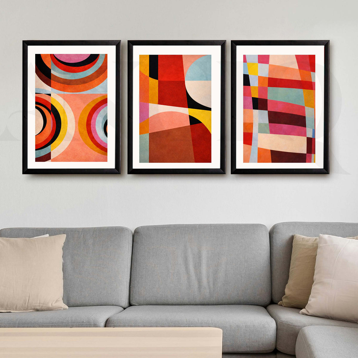 Vibrant Geometric Abstract Gallery Wall Artwork Set of 3 – Asha Art Studio – Image 7