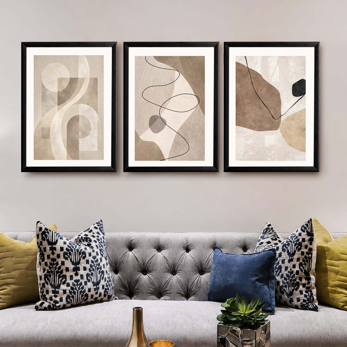 Neutral Line Abstract Gallery Wall Canvas Artwork Set of 3 - 18 x 24 Inches – Asha Art Studio – Image 7
