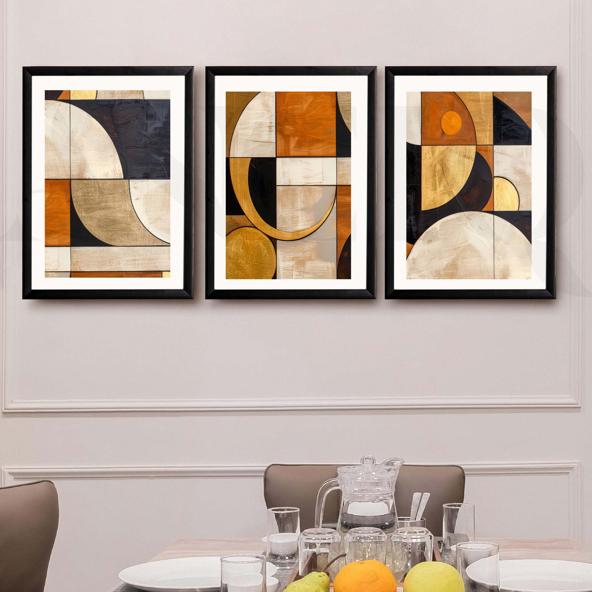 Warm Geometric Abstract Gallery Wall Artwork Set of 3 – Asha Art Studio – Image 7