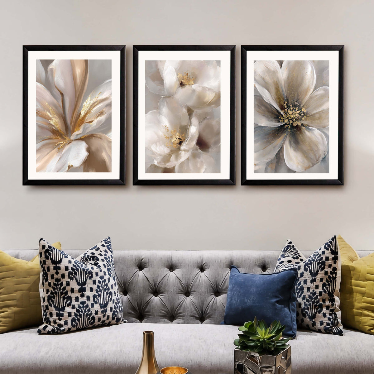 White Floral Gallery Wall Set of 3 - 18 x 24 Inches – Asha Art Studio – Image 7
