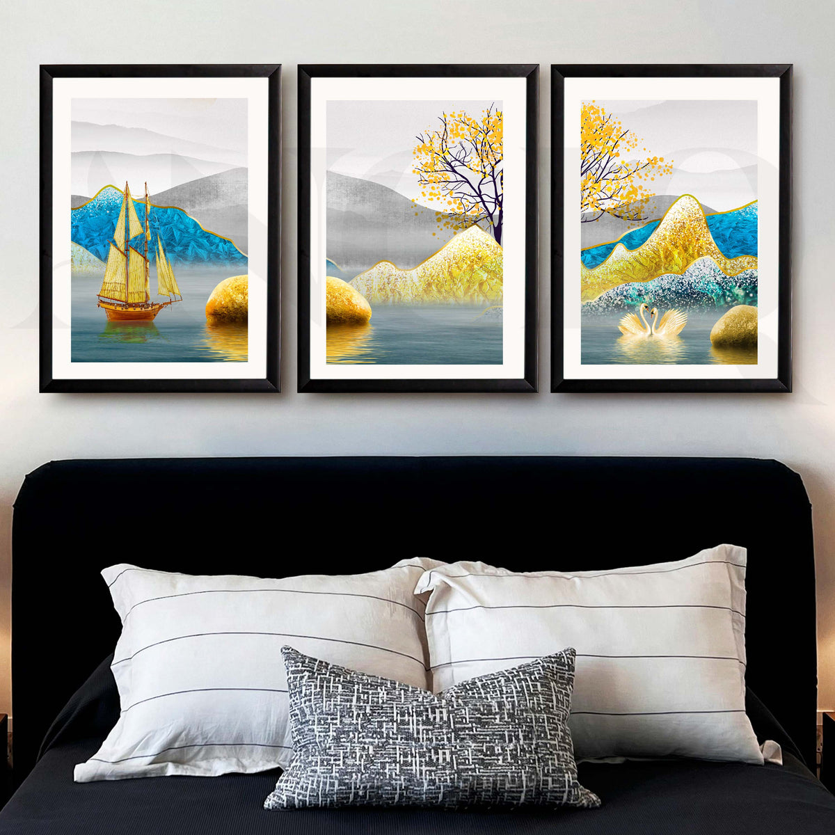 Serene Lake Landscape Gallery Wall Artwork Set of 3 – Asha Art Studio – Image 7