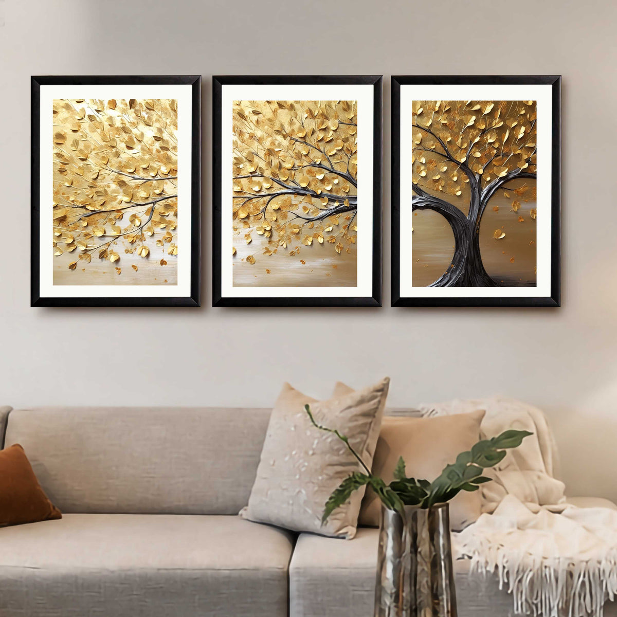Golden Tree Gallery Wall Canvas Set of 3 - 18 x 24 Inches – Asha Art Studio – Image 7