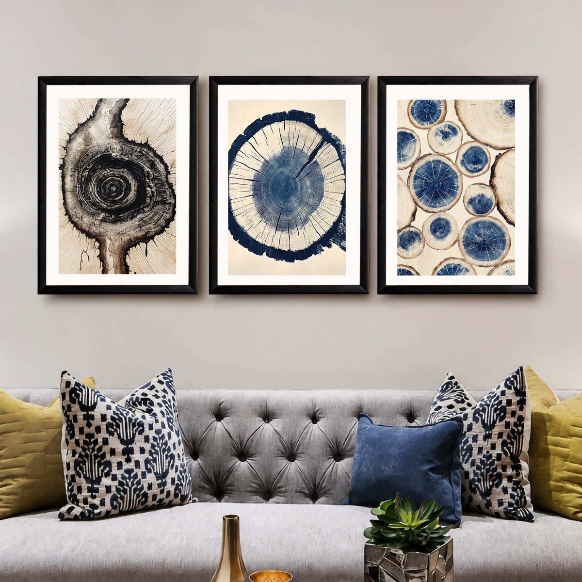 Blue Wood Ring Gallery Wall Set of 3 – Asha Art Studio – Image 7