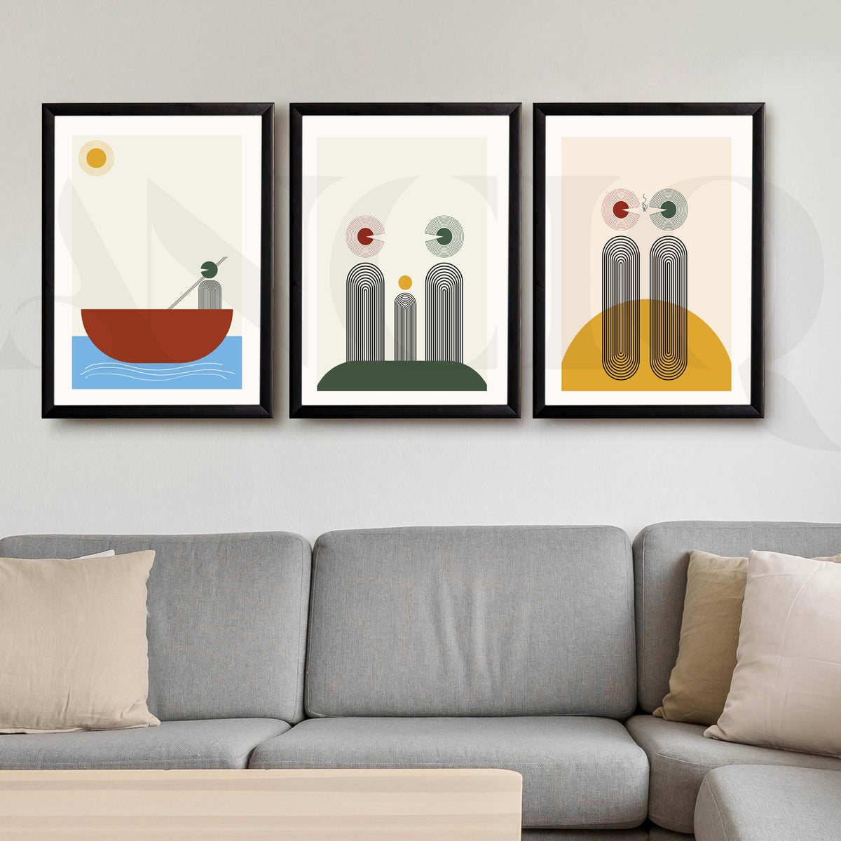 Bauhaus Minimal Abstract Gallery Wall Artwork Set of 3 – Asha Art Studio – Image 7