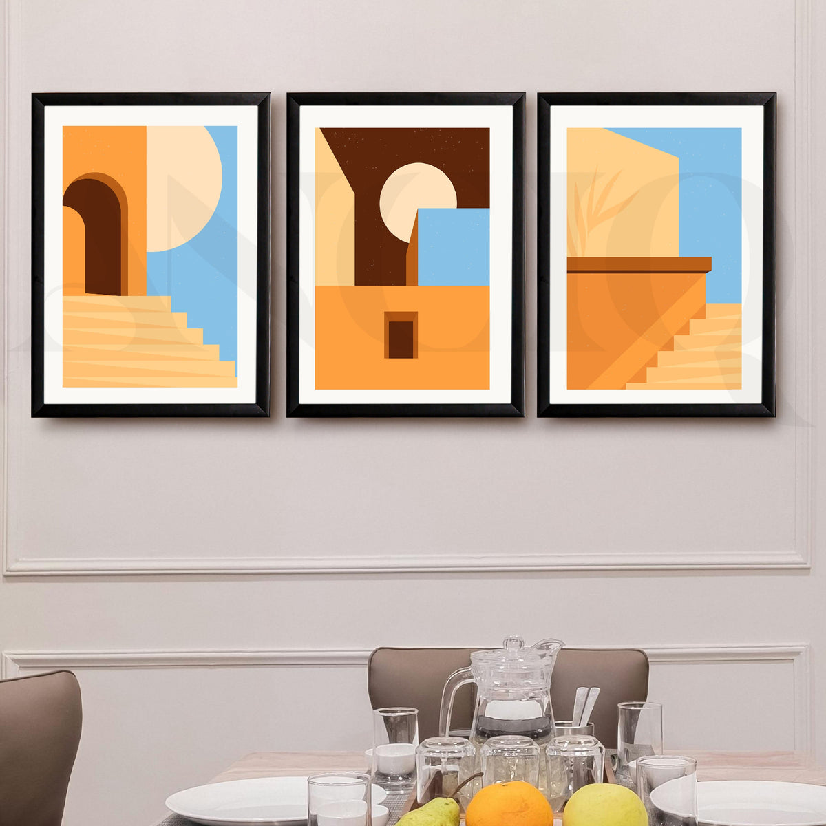 Warm Architectural Abstract Gallery Wall Artwork Set of 3 – Asha Art Studio – Image 7