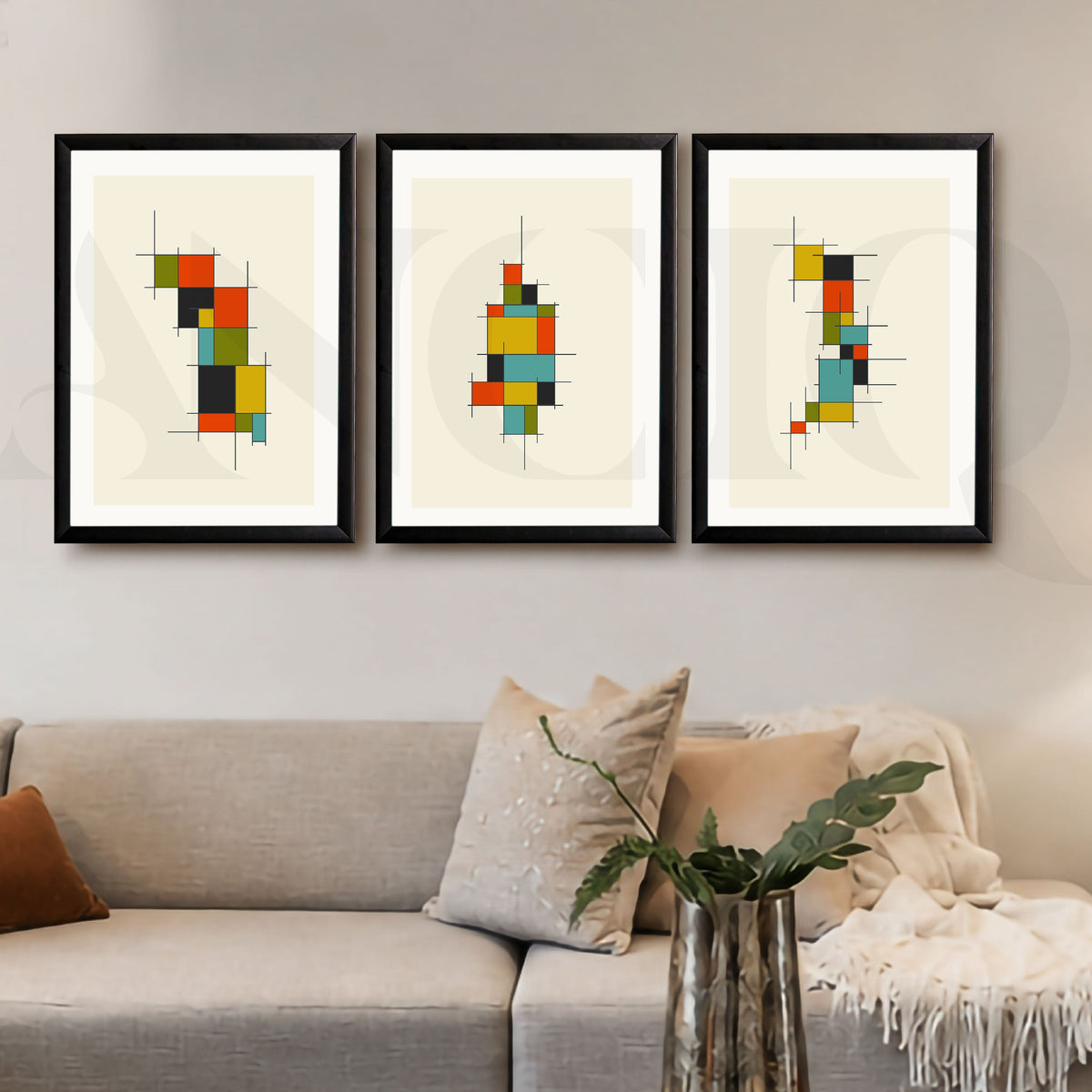 Modular Grid Abstract Gallery Wall Artwork Set of 3 – Asha Art Studio – Image 6