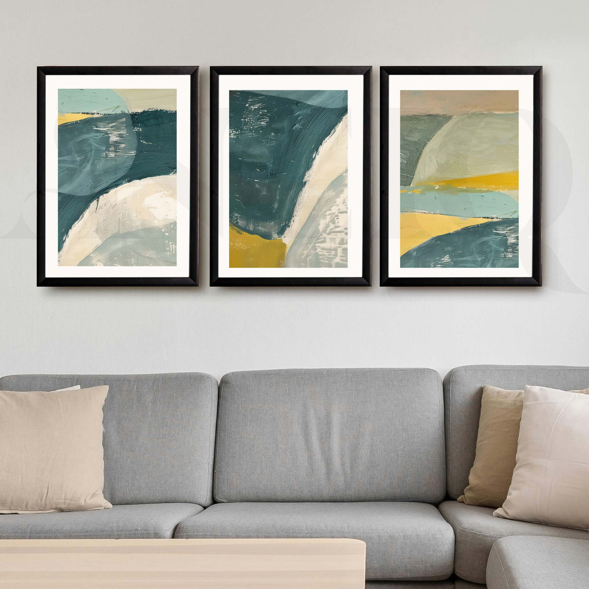 Teal Horizon Abstract Gallery Wall Artwork Set of 3 – Asha Art Studio – Image 7