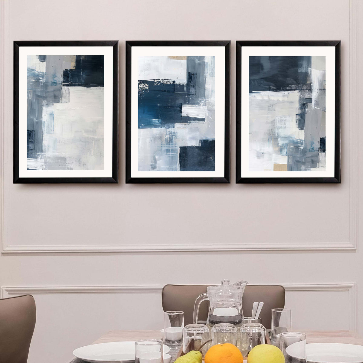 Blue Grey Abstract Gallery Wall Canvas Artwork Set of 3 - 18 x 24 Inches – Asha Art Studio – Image 7