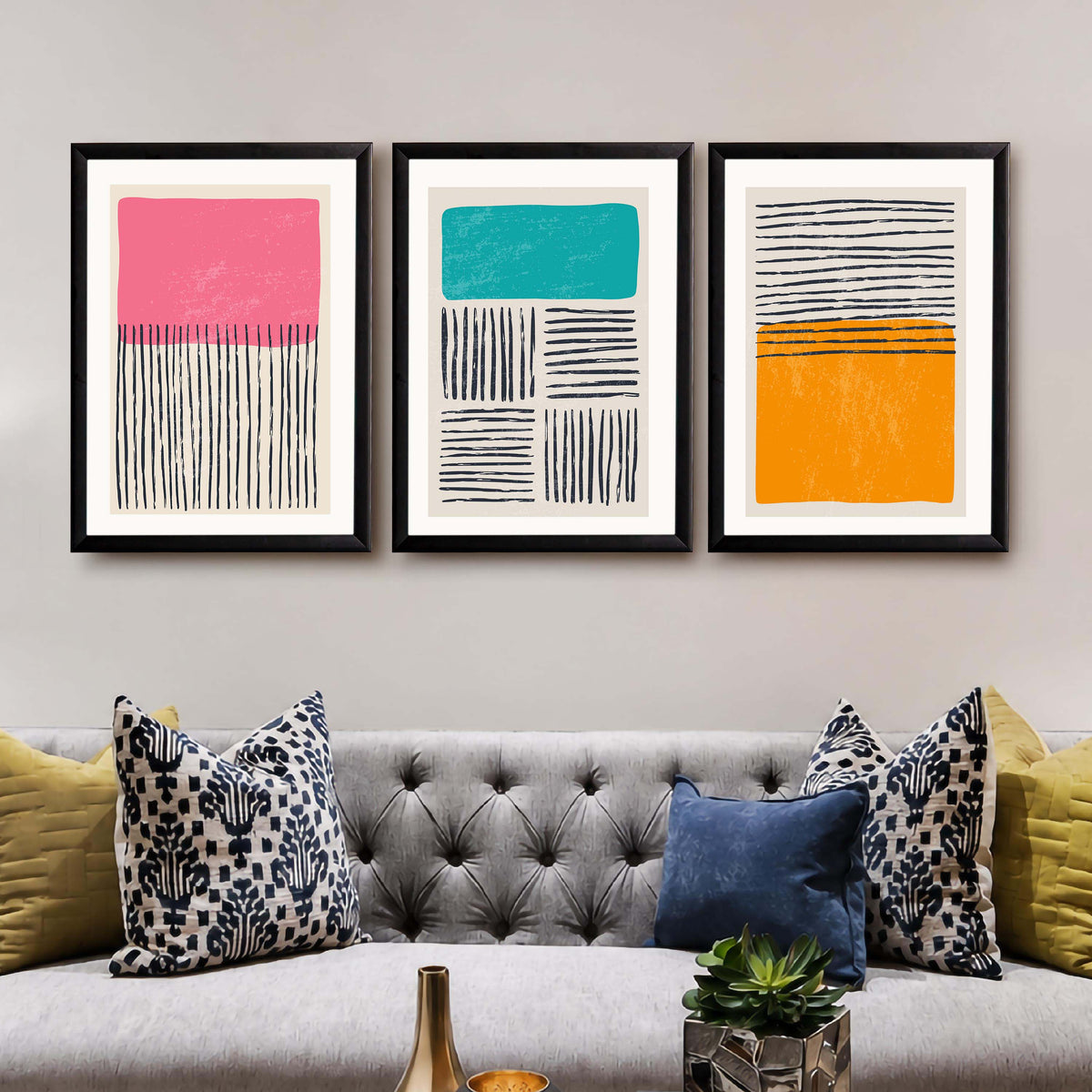 Colour Block Line Abstract Gallery Wall Set of 3 - 18 x 24 Inches – Asha Art Studio – Image 7