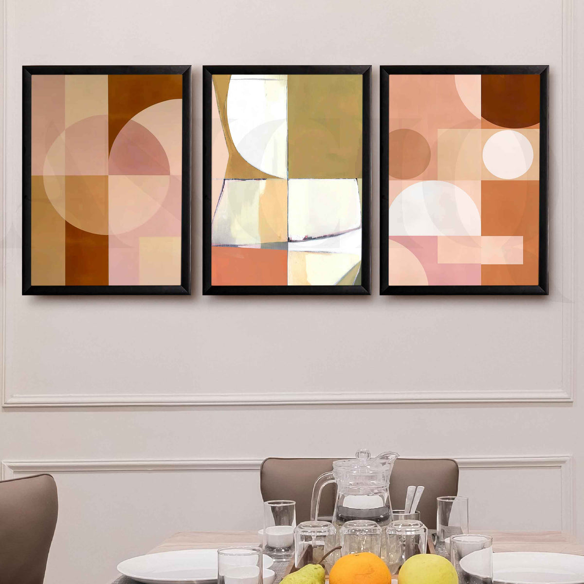 Soft Pastel Geometric Gallery Wall Artwork Set of 3 – Asha Art Studio – Image 3