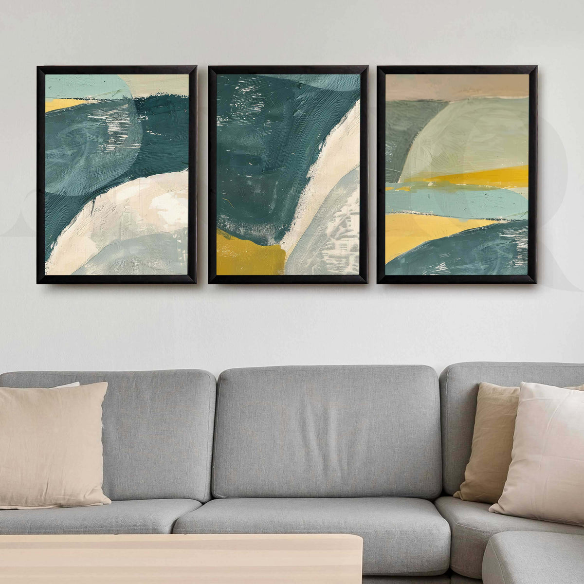 Teal Horizon Abstract Gallery Wall Artwork Set of 3 – Asha Art Studio – Image 3