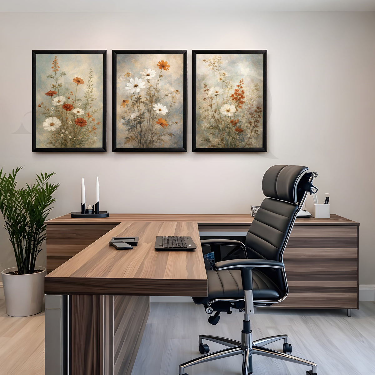 Vintage Wildflower Meadow Gallery Wall – Set of 3 Floral Artworks - 18 x 24 Inches – Asha Art Studio – Image 3