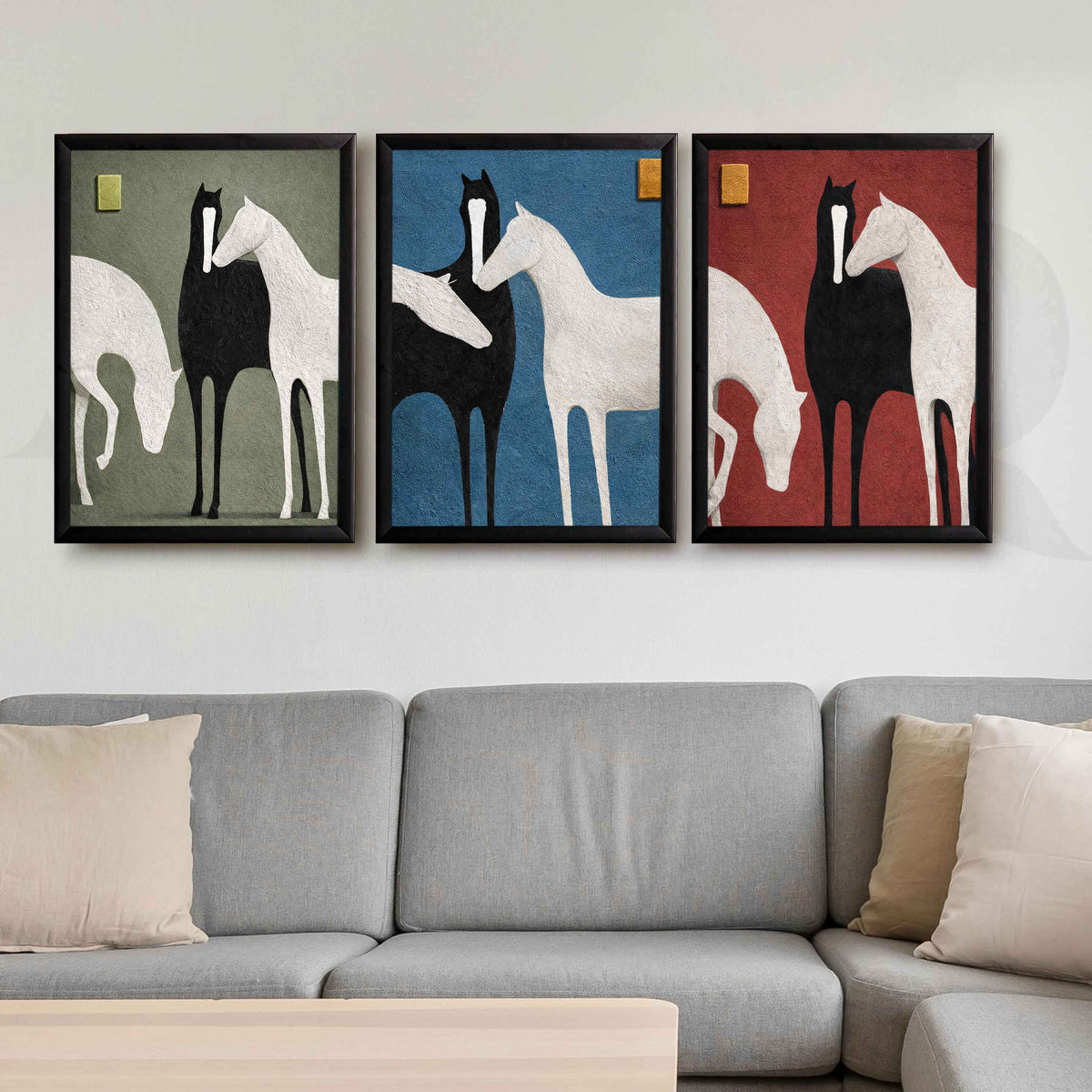 Modern Horse Gallery Wall Artwork Set of 3 – Asha Art Studio – Image 3