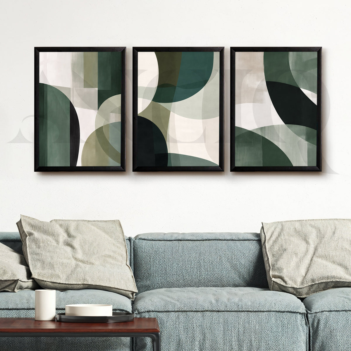 Deep Green Geometric Flow Gallery Wall – Set of 3 Abstract Artworks - 18 x 24 Inches – Asha Art Studio – Image 3